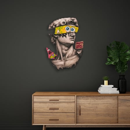Sünger Bob'lu David (Pop Art) Metal Tablo 35x50 cm