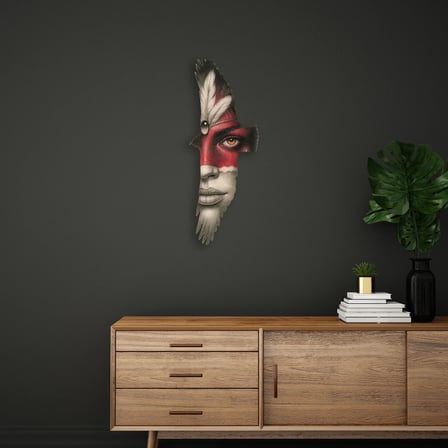 Kızılderili Portre (Tüylü) Metal Tablo 58x150 cm