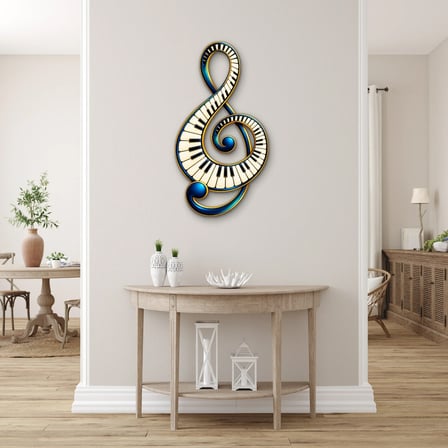Piyano Tuşlu Sol Anahtarı Metal Tablo 35x65 cm