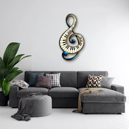 Piyano Tuşlu Sol Anahtarı Metal Tablo 35x65 cm