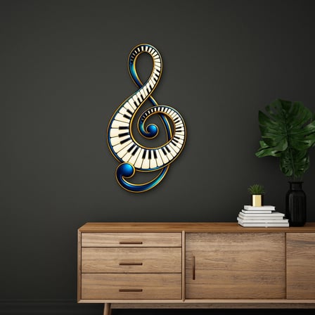 Piyano Tuşlu Sol Anahtarı Metal Tablo 51x95 cm