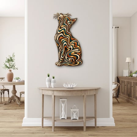 Altın Şeritli Zarif Kedi Metal Tablo 52x95 cm