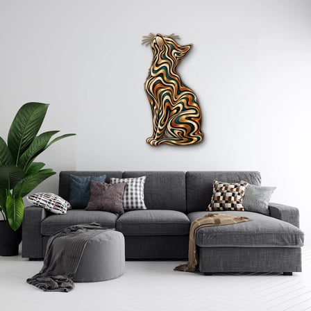 Altın Şeritli Zarif Kedi Metal Tablo 52x95 cm