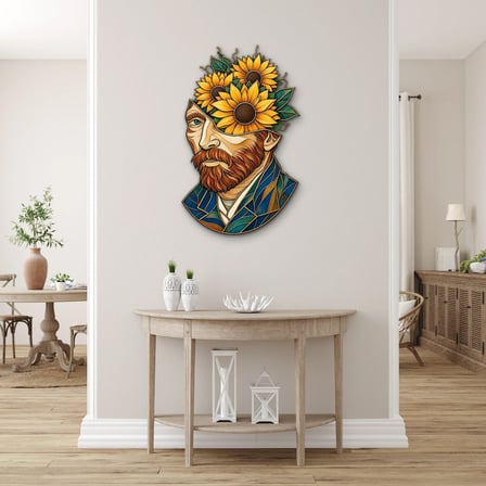 Ayçiçekli Van Gogh Portresi Metal Tablo 59x95 cm