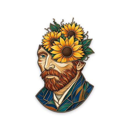 Ayçiçekli Van Gogh Portresi Metal Tablo 59x95 cm