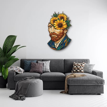 Ayçiçekli Van Gogh Portresi Metal Tablo 59x95 cm