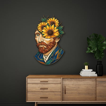 Ayçiçekli Van Gogh Portresi Metal Tablo 59x95 cm