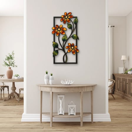 Bakır Çiçekli Çerçeve Metal Tablo 26x50 cm