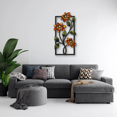 Bakır Çiçekli Çerçeve Metal Tablo 42x80 cm