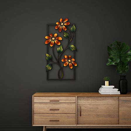 Bakır Çiçekli Çerçeve Metal Tablo 42x80 cm