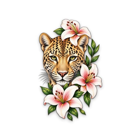 Çiçekli Leopar Metal Tablo 59x95 cm