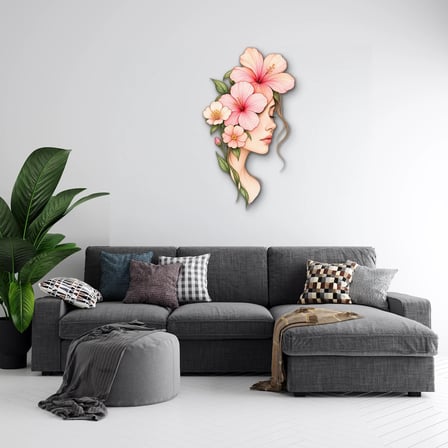 Çiçekli Kadın Profili Metal Tablo 54x95 cm