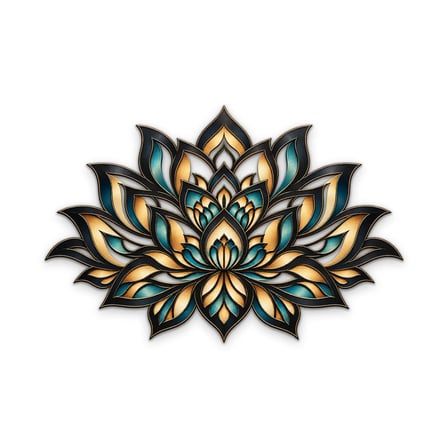 Turkuaz Altın Lotus Mandala Metal Tablo 60x40 cm