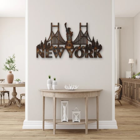 Paslı New York Silüeti Metal Tablo 60x33 cm