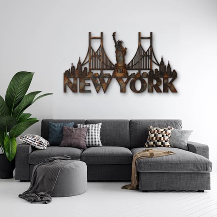 Paslı New York Silüeti Metal Tablo 60x33 cm