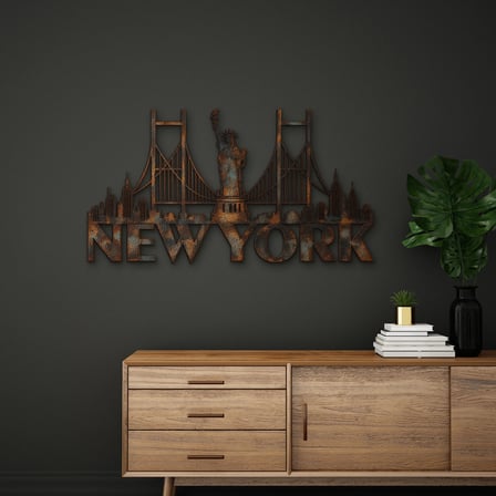 Paslı New York Silüeti Metal Tablo 60x33 cm