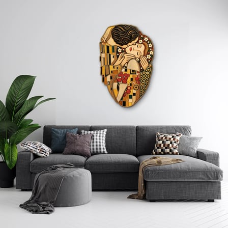 Yaldızlı Öpücük Metal Tablo 33x50 cm