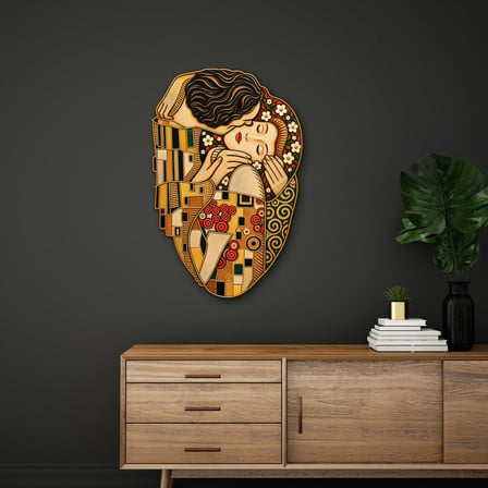 Yaldızlı Öpücük Metal Tablo 53x80 cm