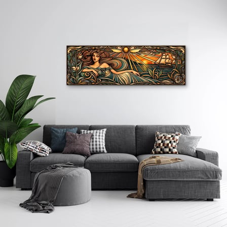 Art Nouveau Deniz Tanrıçası Metal Tablo 95x32 cm