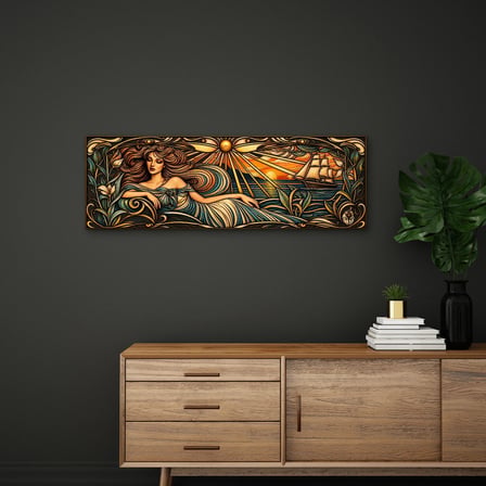 Art Nouveau Deniz Tanrıçası Metal Tablo 95x32 cm