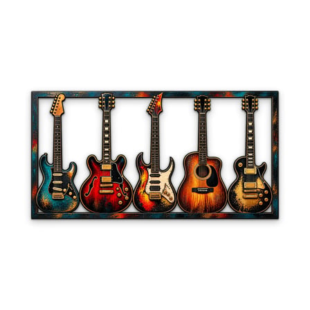 Beş Gitar Metal Tablo 95x49 cm