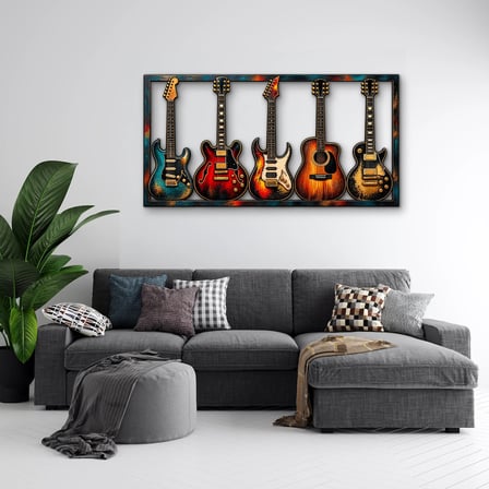 Beş Gitar Metal Tablo 95x49 cm