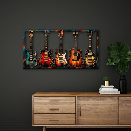 Beş Gitar Metal Tablo 95x49 cm