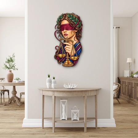 Gözleri Bağlı Adalet Tanrıçası Metal Tablo 42x80 cm