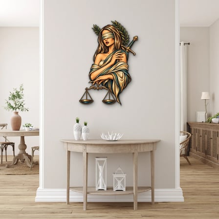 Kılıçlı Adalet Tanrıçası Metal Tablo 45x65 cm