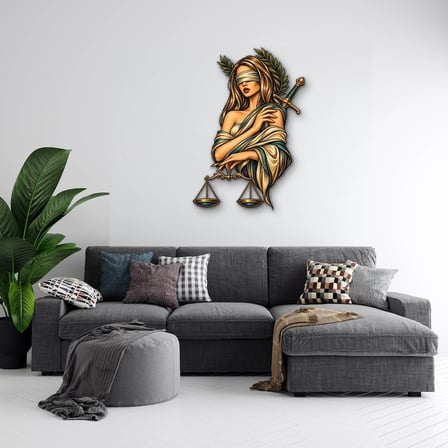 Kılıçlı Adalet Tanrıçası Metal Tablo 45x65 cm
