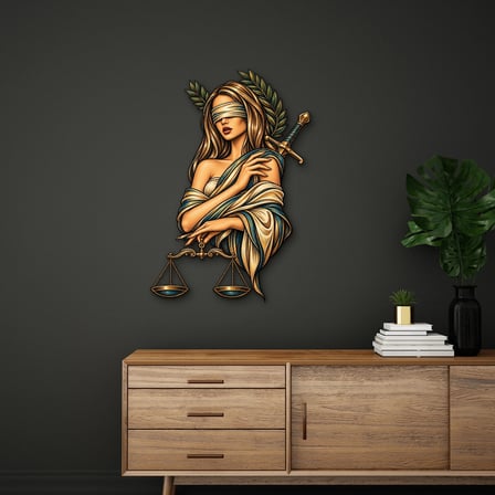 Kılıçlı Adalet Tanrıçası Metal Tablo 45x65 cm