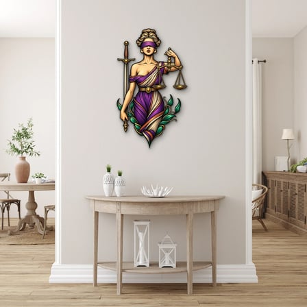 Mor ve Altın Adalet Tanrıçası Metal Tablo 29x50 cm
