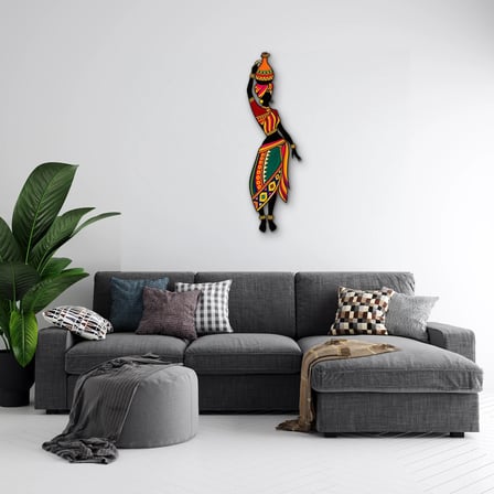Çömlek Taşıyan Hint Kadını Metal Tablo 23x75 cm