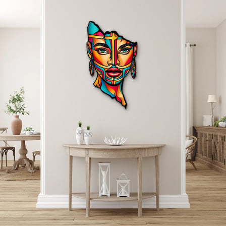 Renkli Vitray Yüz Metal Tablo 46x80 cm