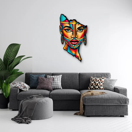 Renkli Vitray Yüz Metal Tablo 55x95 cm