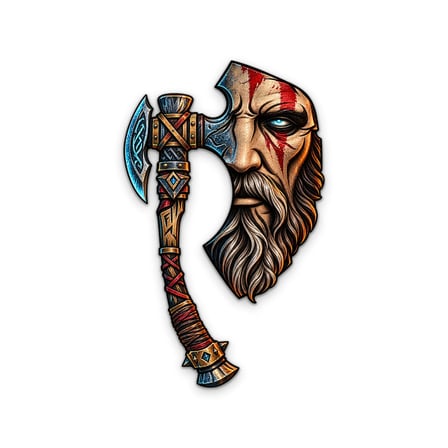 Viking ve Rünlü Balta Metal Tablo 58x95 cm