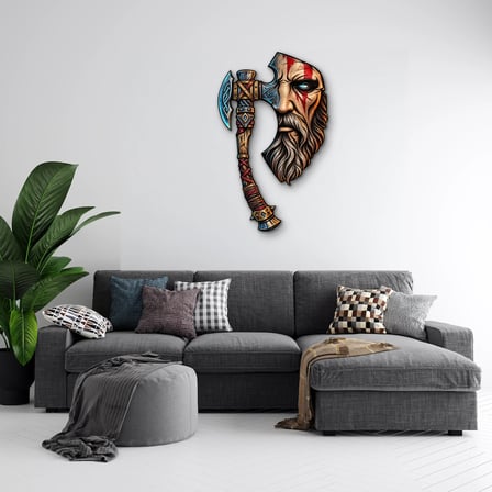 Viking ve Rünlü Balta Metal Tablo 58x95 cm