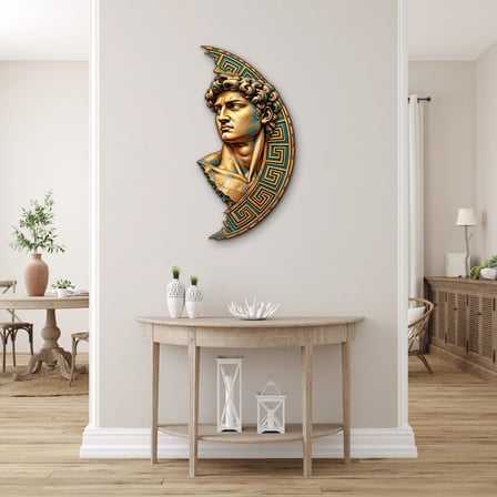 Turkuaz Patinalı Antik Büst Metal Tablo 33x65 cm