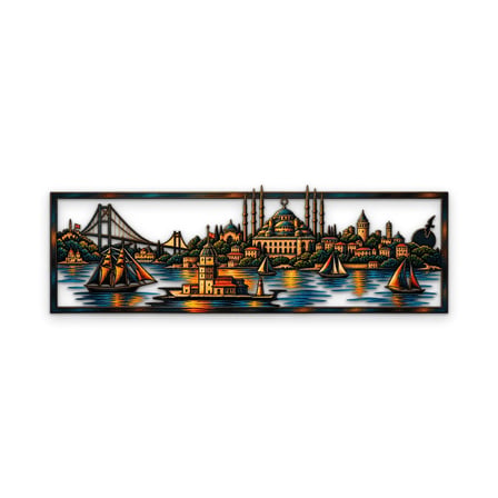 İstanbul Boğazı Panosu Metal Tablo 95x31 cm