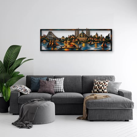 İstanbul Boğazı Panosu Metal Tablo 95x31 cm