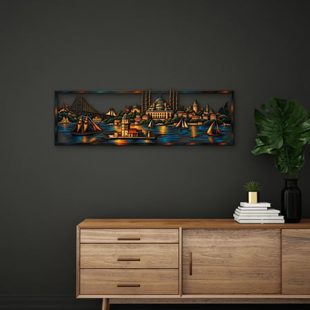 İstanbul Boğazı Panosu Metal Tablo 95x31 cm