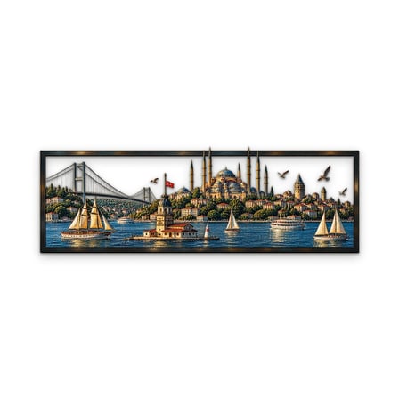 İstanbul Boğazı'nda Gün Batımı Metal Tablo 95x32 cm