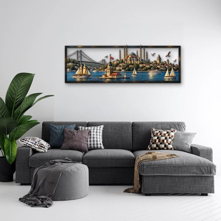 İstanbul Boğazı'nda Gün Batımı Metal Tablo 95x32 cm