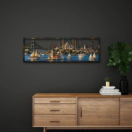 İstanbul Boğazı'nda Gün Batımı Metal Tablo 95x32 cm