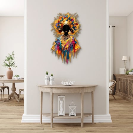 Altın Haleli Afrika Kraliçesi Metal Tablo 56x95 cm