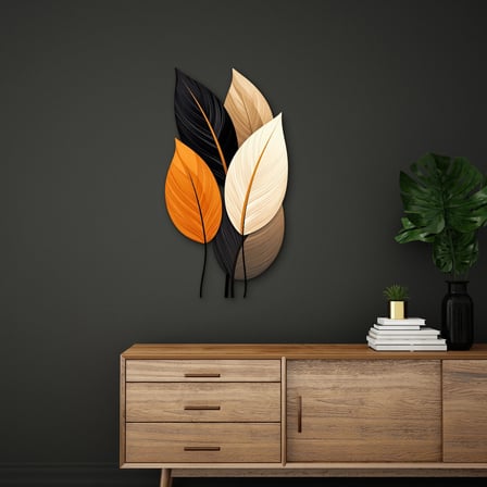 Beş Yapraklı Minimal Buket Metal Tablo 35x65 cm