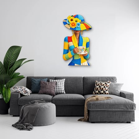 Çiçekli Şapkalı Çay Keyfi Metal Tablo 53x95 cm