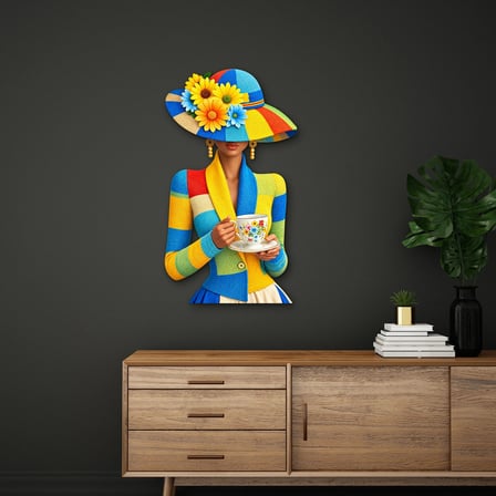 Çiçekli Şapkalı Çay Keyfi Metal Tablo 53x95 cm