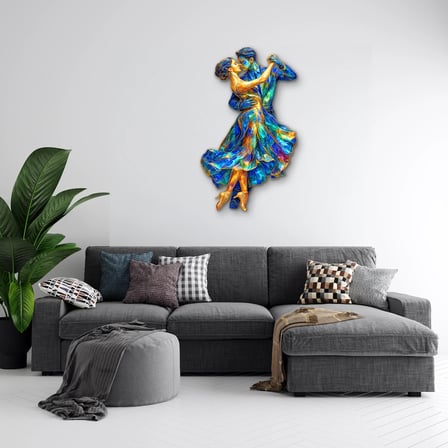 Mozaik Desenli Dans Eden Çift Metal Tablo 56x95 cm