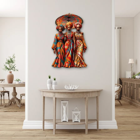 Şemsiye Altında Üç Afrikalı Kadın Metal Tablo 33x50 cm